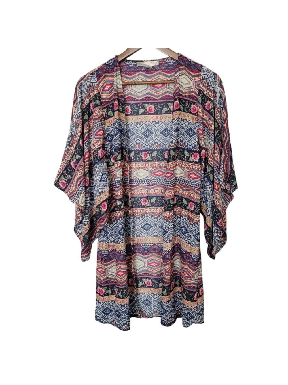 Love 21 Floral Aztec Print Open Front Kimono Womens Size XS Multicolor Boho